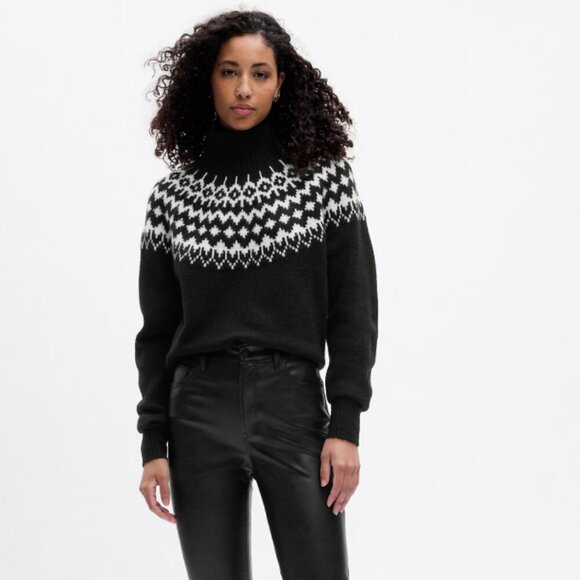 Gap Relaxed Forever Cozy Fair Isle Sweater Black White L - Picture 1 of 12